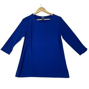 Clara Sun Woo Women Blouse Top Royal Blue Long Sleeves size M USA Double Layer